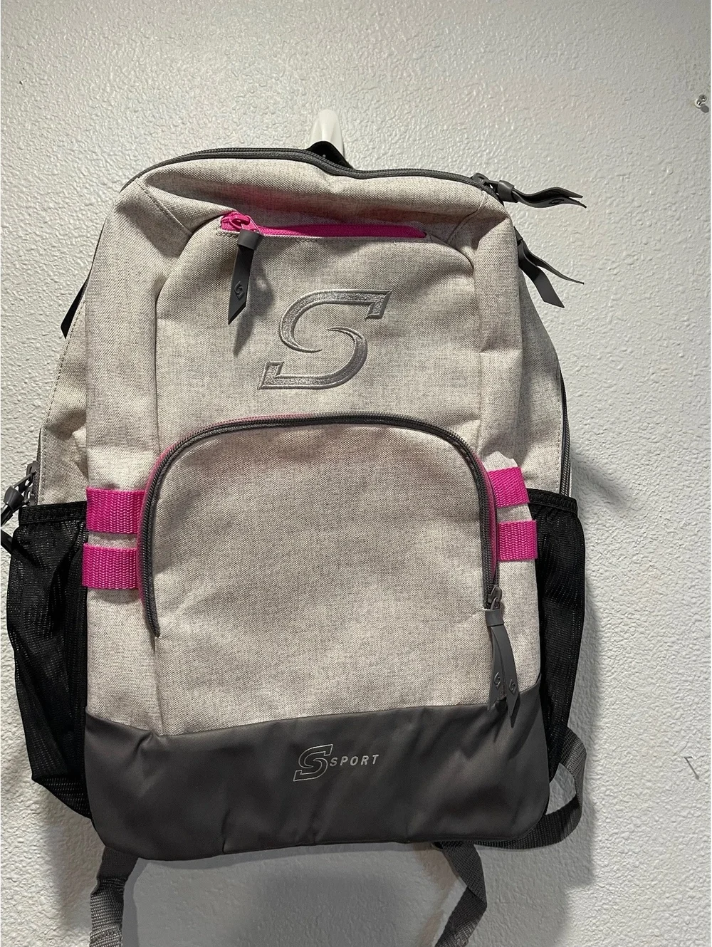 S Sport Beige and Pink Backpack with Multiple Compartments